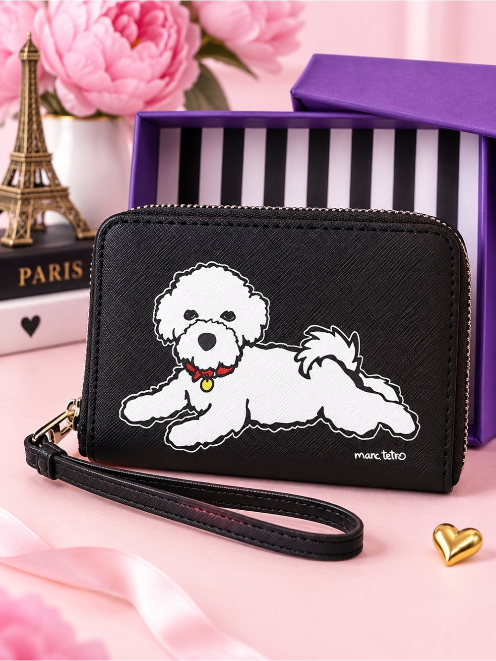 Marc Tetro Poodle Wallet - Wristlet with Striped Lining | New Gift Box $39 MSRP